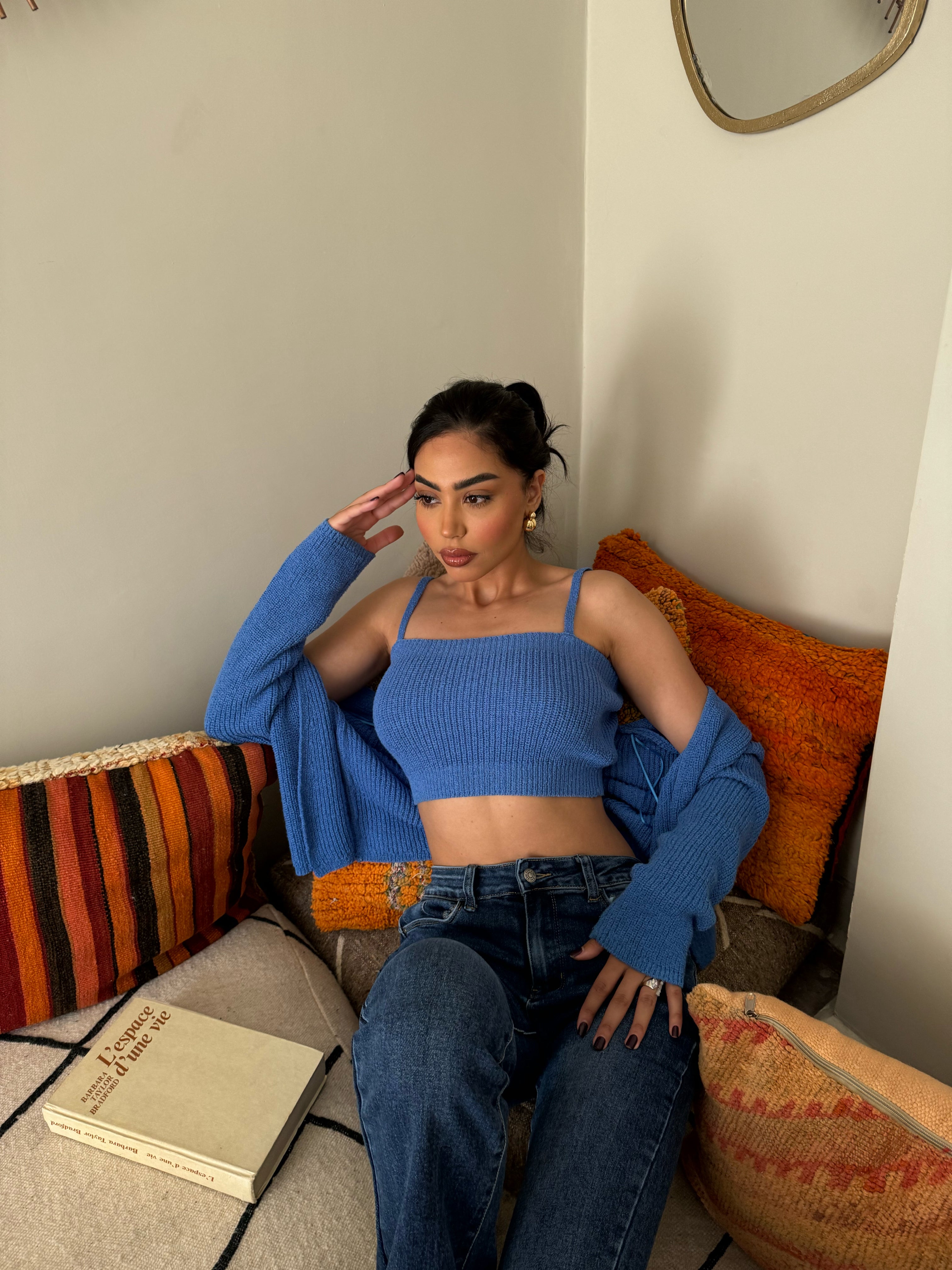 Ensemble gilet top côtelé bleu Ginna
