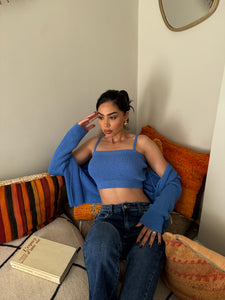 Ensemble gilet top côtelé bleu Ginna Thumbnail 1