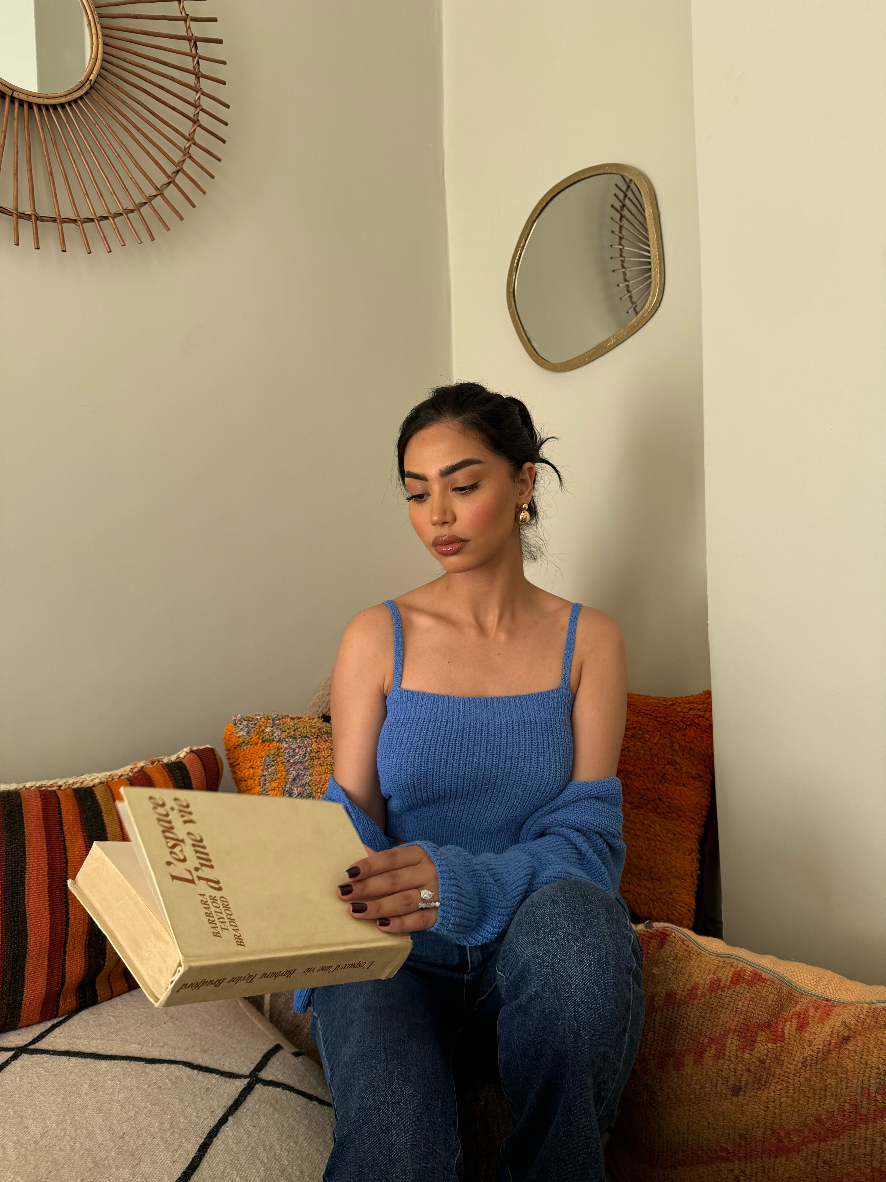 Ensemble gilet top côtelé bleu Ginna